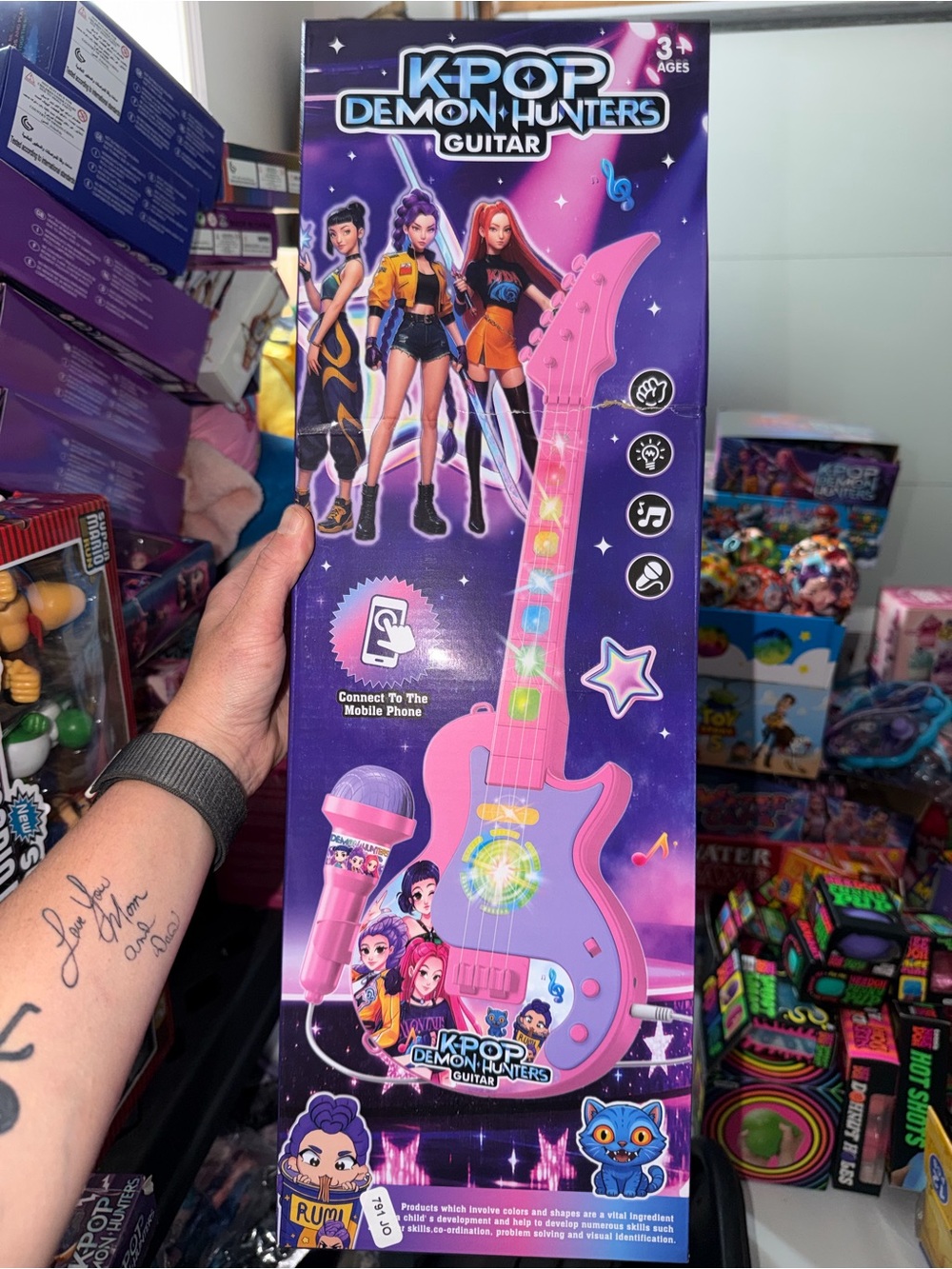 K-Pop Demon Hunters Pink Kids Guitar with Microphone
